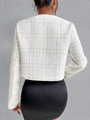 Fashion Regular Plaid Crewneck Long Sleeve Jacket - Image 4