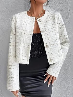 Fashion Regular Plaid Crewneck Long Sleeve Jacket - Image 6