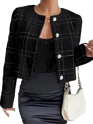 Fashion Regular Plaid Crewneck Long Sleeve Jacket - Image 8