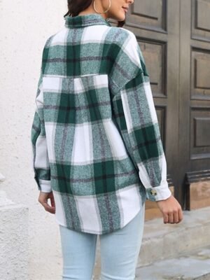 Fashion Regular Plaid Turndown Long Sleeve Shacket - Image 10