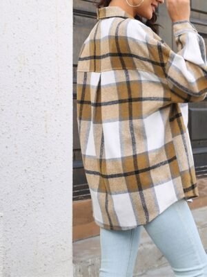 Fashion Regular Plaid Turndown Long Sleeve Shacket - Image 4