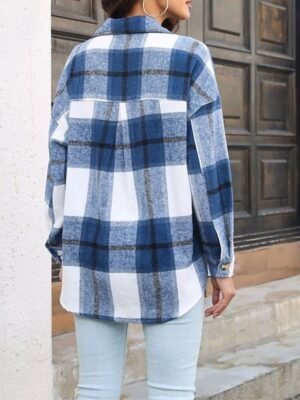 Fashion Regular Plaid Turndown Long Sleeve Shacket - Image 7
