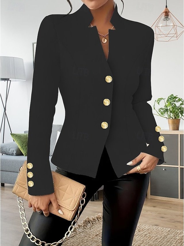 Fashion Regular Plain Stand Collar Long Sleeve Blazer - Image 10
