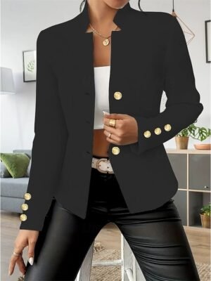 Fashion Regular Plain Stand Collar Long Sleeve Blazer - Image 11