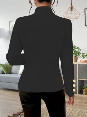 Fashion Regular Plain Stand Collar Long Sleeve Blazer - Image 12