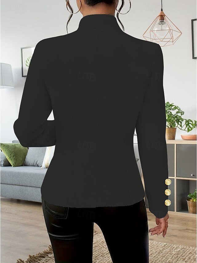 Fashion Regular Plain Stand Collar Long Sleeve Blazer - Image 12