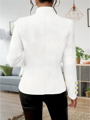 Fashion Regular Plain Stand Collar Long Sleeve Blazer - Image 14