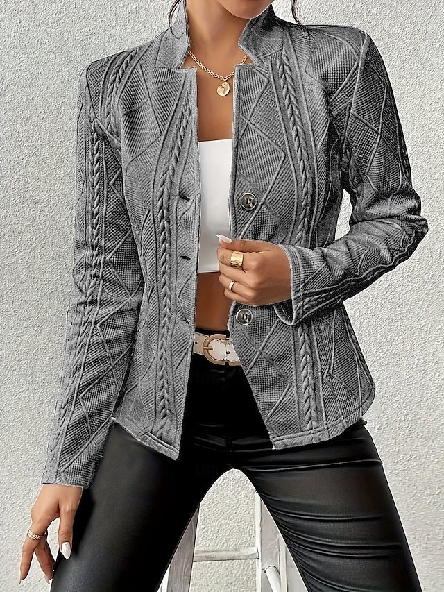Fashion Regular Plain Stand Collar Long Sleeve Blazer - Image 2