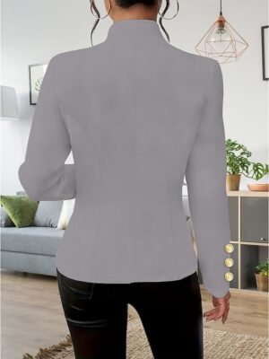 Fashion Regular Plain Stand Collar Long Sleeve Blazer - Image 3