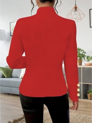 Fashion Regular Plain Stand Collar Long Sleeve Blazer - Image 6