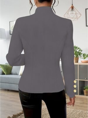 Fashion Regular Plain Stand Collar Long Sleeve Blazer - Image 9