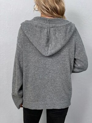 Fashion Regular Solid Hooded Long Sleeve Cardigan - Image 4