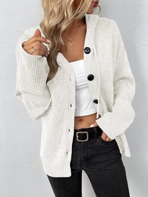 Fashion Regular Solid Hooded Long Sleeve Cardigan - Image 6
