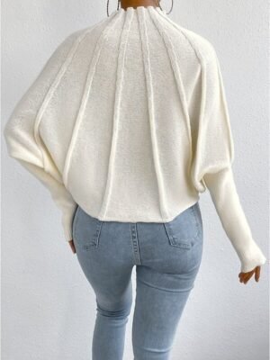Fashion Regular Solid Mock Neck Batwing Long Sleeve Sweater - Image 2