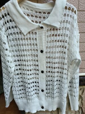 Fashion Regular Solid Shirt Collar Long Sleeve Knit Top - Image 3