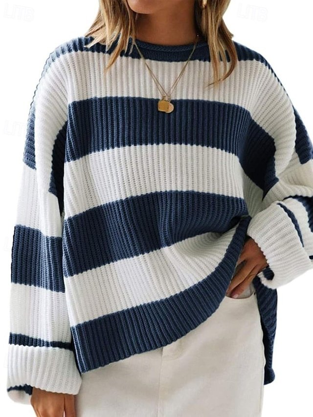 Fashion Regular Striped Crew Neck Long Sleeve Sweater - Image 1