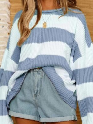 Fashion Regular Striped Crew Neck Long Sleeve Sweater - Image 11