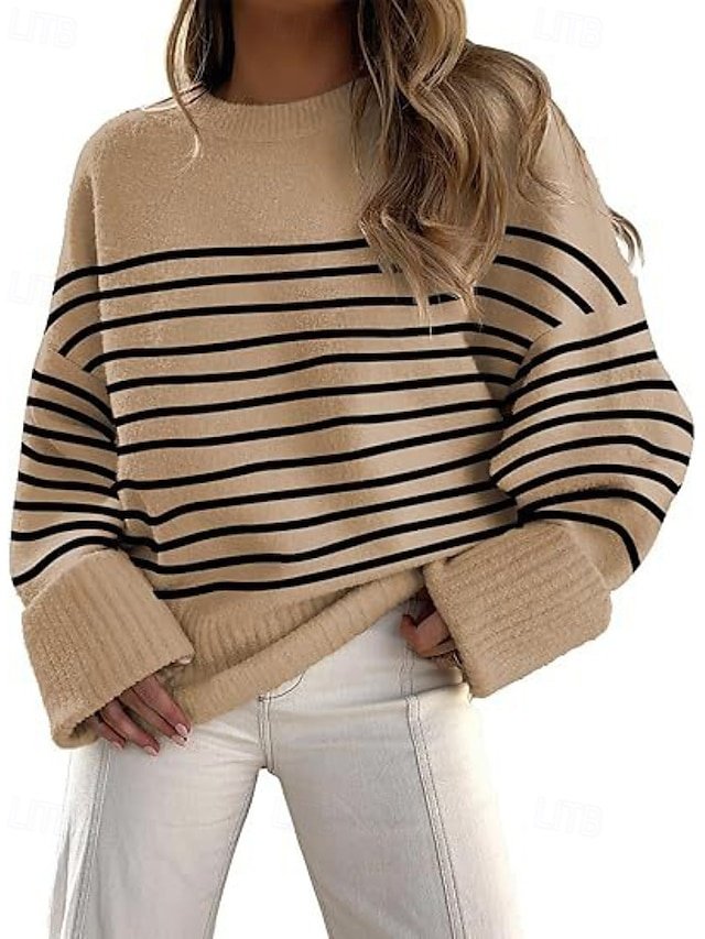 Fashion Regular Striped Crew Neck Long Sleeve Knit Sweater - Image 2
