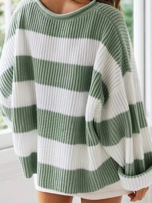 Fashion Regular Striped Crew Neck Long Sleeve Sweater - Image 9