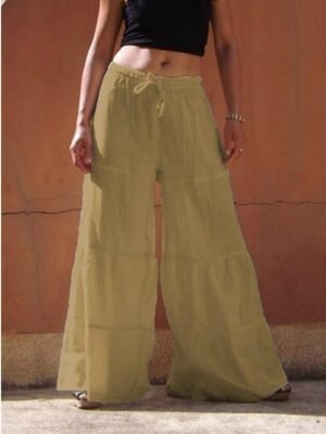Fashion Regular Wide Leg Plain High Waist Full Length Chinos - Image 1