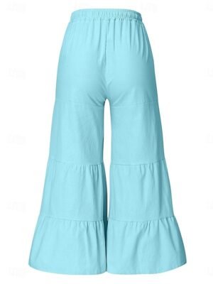 Fashion Regular Wide Leg Plain High Waist Full Length Chinos - Image 10