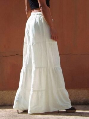 Fashion Regular Wide Leg Plain High Waist Full Length Chinos - Image 2