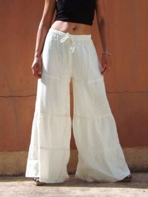 Fashion Regular Wide Leg Plain High Waist Full Length Chinos - Image 4