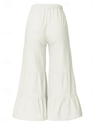 Fashion Regular Wide Leg Plain High Waist Full Length Chinos - Image 6