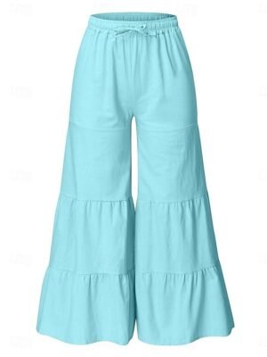 Fashion Regular Wide Leg Plain High Waist Full Length Chinos - Image 8