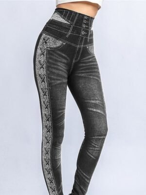 Fashion Skinny Floral High Waist Athleisure Leggings - Image 2