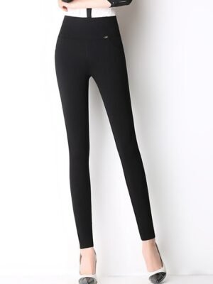 Fashion Skinny High Waist Solid Full Length Leggings - Image 3