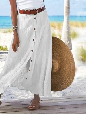 Fashion Straight Solid Maxi Split Skirt - Image 5