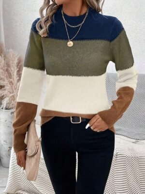 Fashion Streetwear Colour Block Turtleneck Long Sleeve Regular Knit Top - Image 4