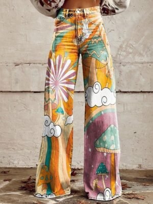 Fashion Streetwear Full Length Natural Flower Pocket Slacks - Image 1
