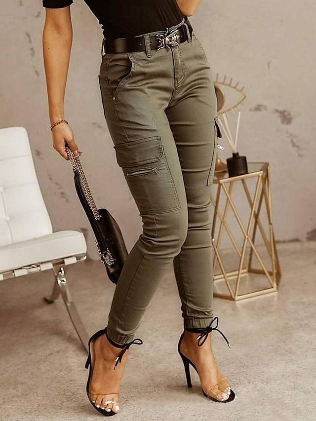 Fashion Streetwear Natural Solid Full Length Cargo Trousers - Image 2