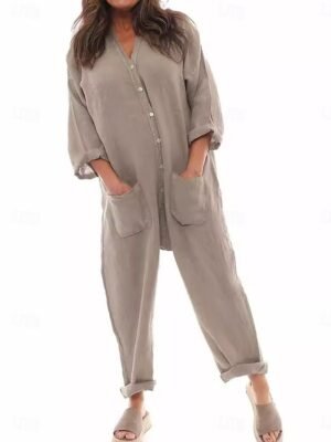 Fashion Streetwear Regular Fit Solid Colour Patchwork Jumpsuit - Image 1