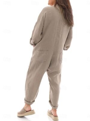 Fashion Streetwear Regular Fit Solid Colour Patchwork Jumpsuit - Image 2