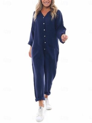 Fashion Streetwear Regular Fit Solid Colour Patchwork Jumpsuit - Image 3