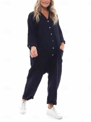 Fashion Streetwear Regular Fit Solid Colour Patchwork Jumpsuit - Image 4