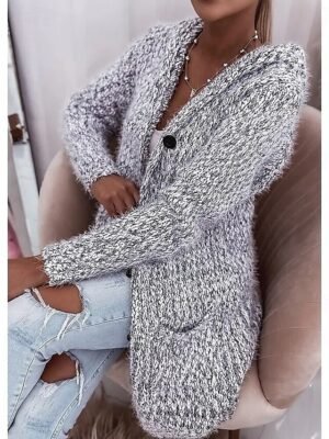 Fashion Streetwear Solid Open Front Knitted Long Sleeve Long Cardigan - Image 2