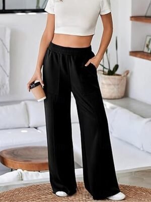 Fashion Streetwear Wide Leg Elastic Waist Full Length Sweatpants - Image 3