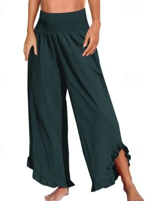 Fashion Wide Leg Plain Elastic Waist Full Length Culottes - Image 10