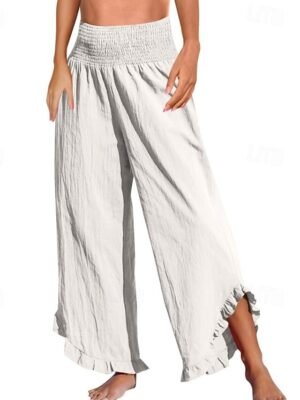 Fashion Wide Leg Plain Elastic Waist Full Length Culottes - Image 13
