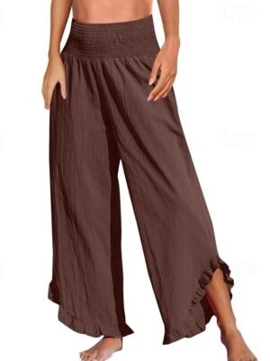 Fashion Wide Leg Plain Elastic Waist Full Length Culottes - Image 15