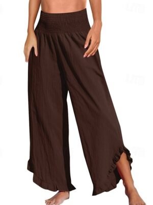 Fashion Wide Leg Plain Elastic Waist Full Length Culottes - Image 16