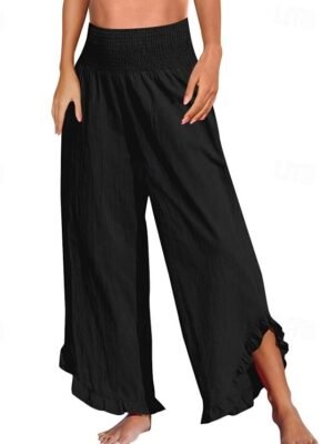 Fashion Wide Leg Plain Elastic Waist Full Length Culottes - Image 2