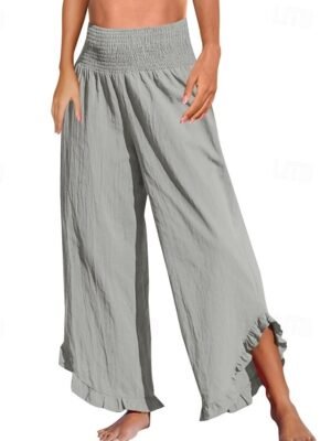 Fashion Wide Leg Plain Elastic Waist Full Length Culottes - Image 3