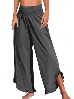 Fashion Wide Leg Plain Elastic Waist Full Length Culottes - Image 4