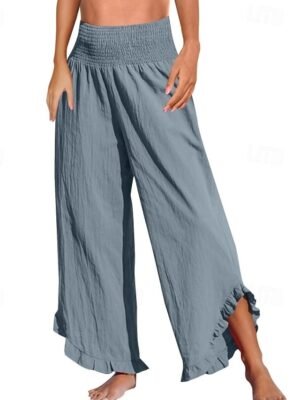 Fashion Wide Leg Plain Elastic Waist Full Length Culottes - Image 5