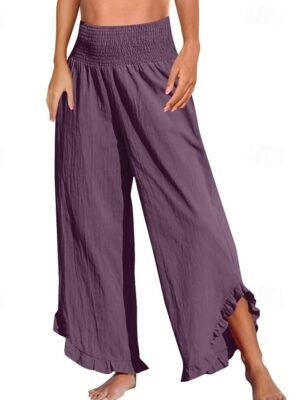 Fashion Wide Leg Plain Elastic Waist Full Length Culottes - Image 7